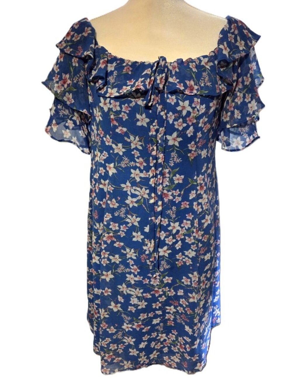 ROZ & Ali Blue Floral Off-Shoulder Ruffle Dress